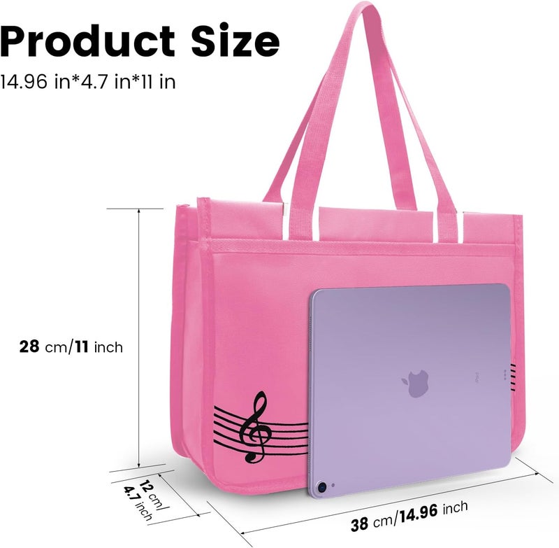 BestSounds Piano Bag, Zipper Waterproof Music Book Tote Bag Piano Accessories for Students Kids, Women, Gifts for Musicians (Pink Music) - Image 4